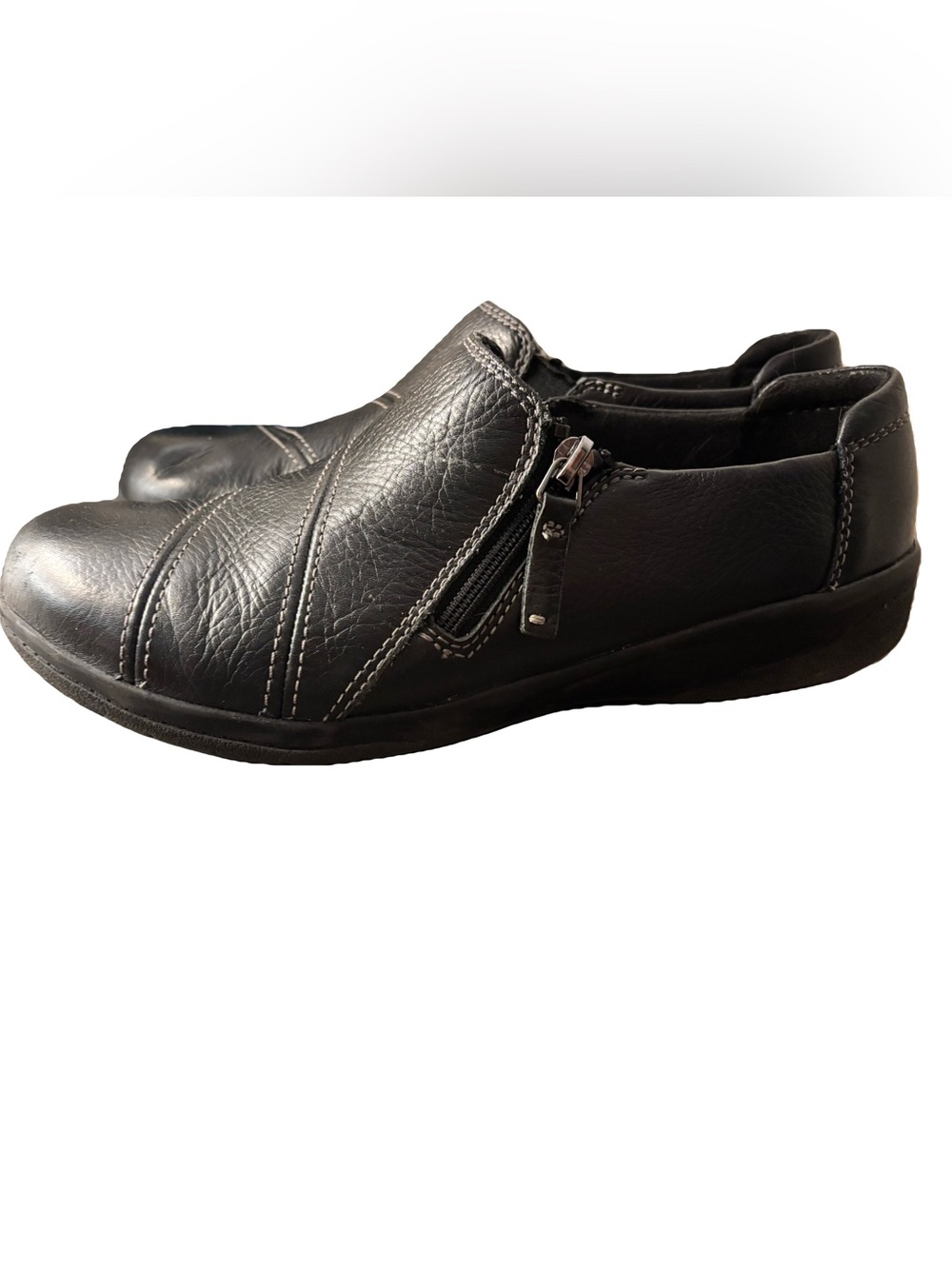 Clarks Black Leather Side-Zip Slip On Shoes - Picture 3 of 3